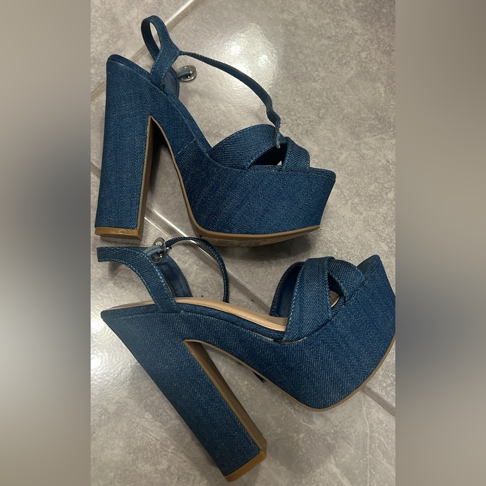 Denim platform heels